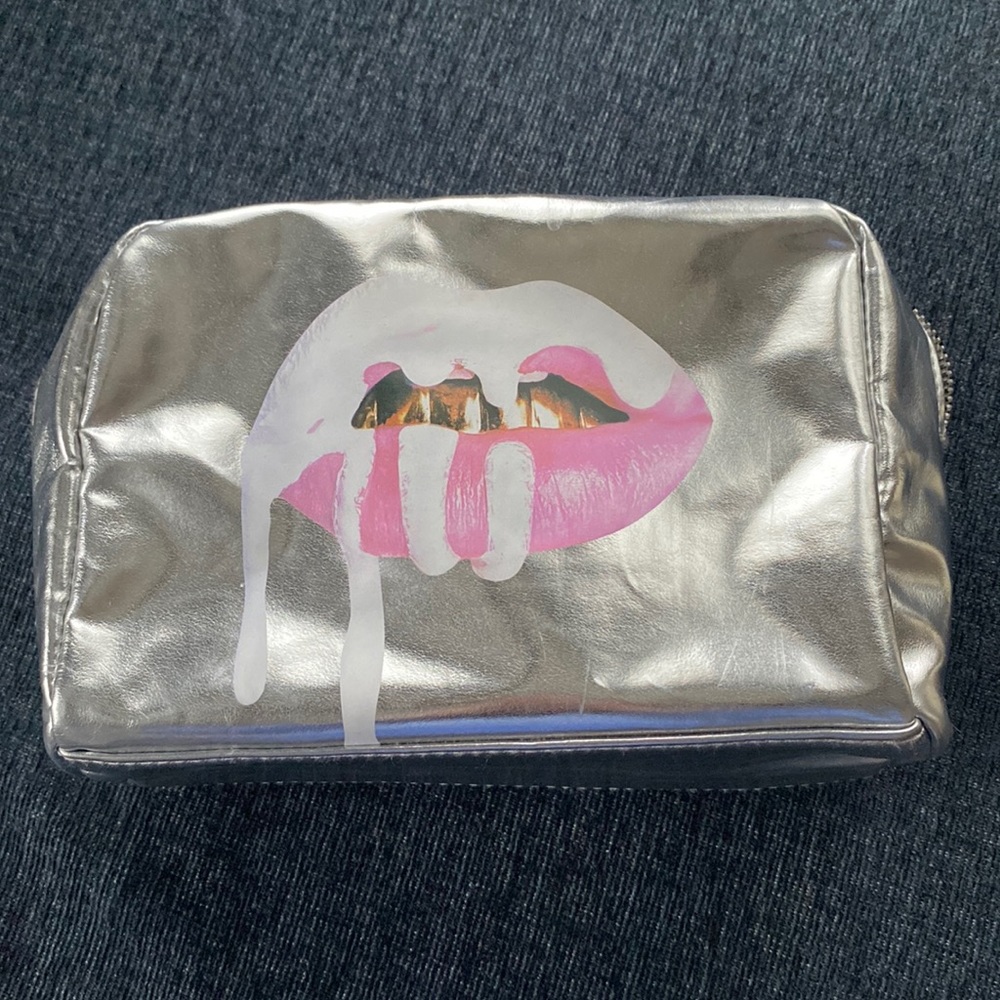 Kylie Cosmetics silver makeup bag